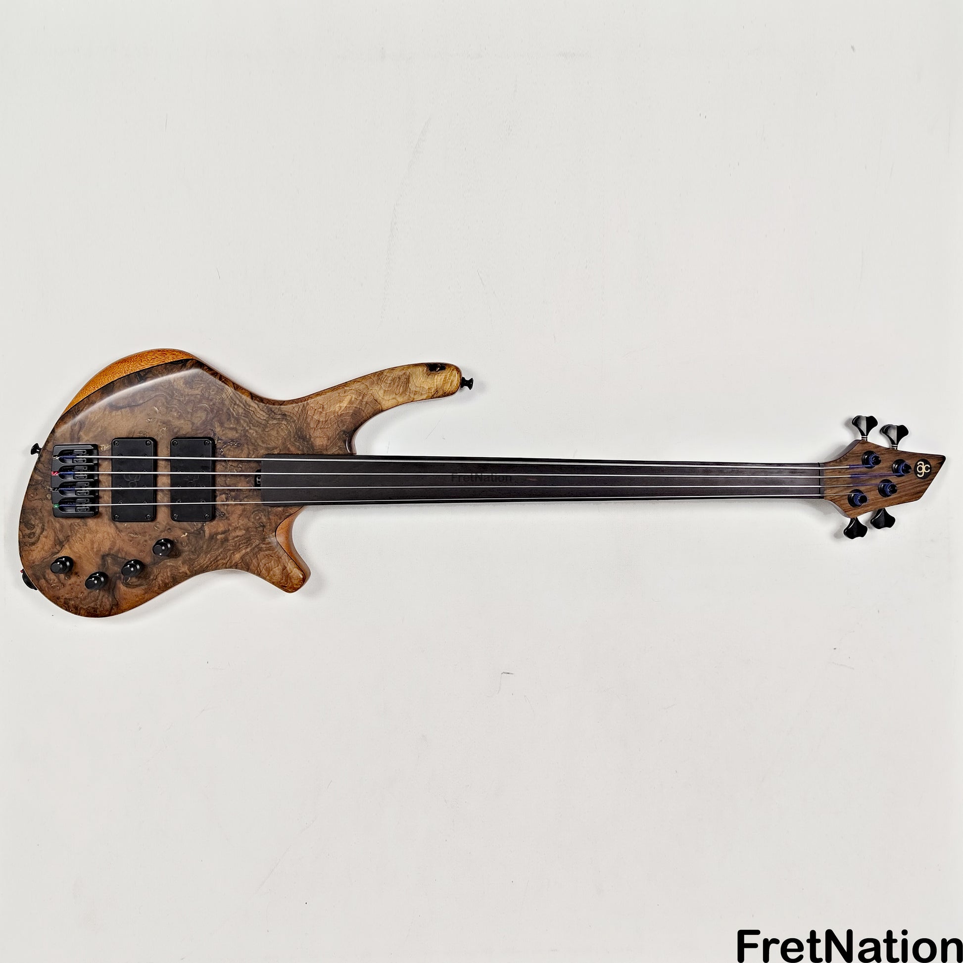 AC Guitars AC Guitars Uber Recurve 4-String Fretless Bass 34" Scale Turkish Walnut 8.88lbs