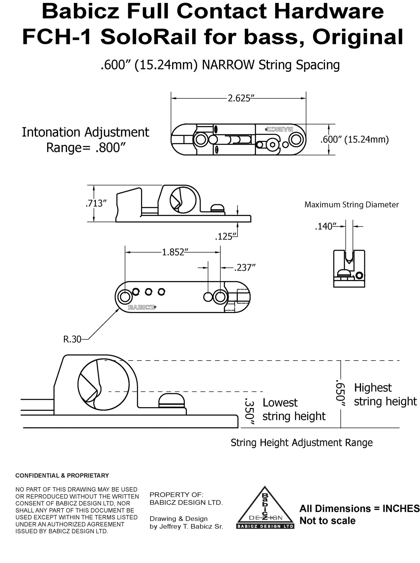 Babicz BABICZ FCH-1 SoloRail Individual Bass Saddle / Bridge - FCHSR1BK