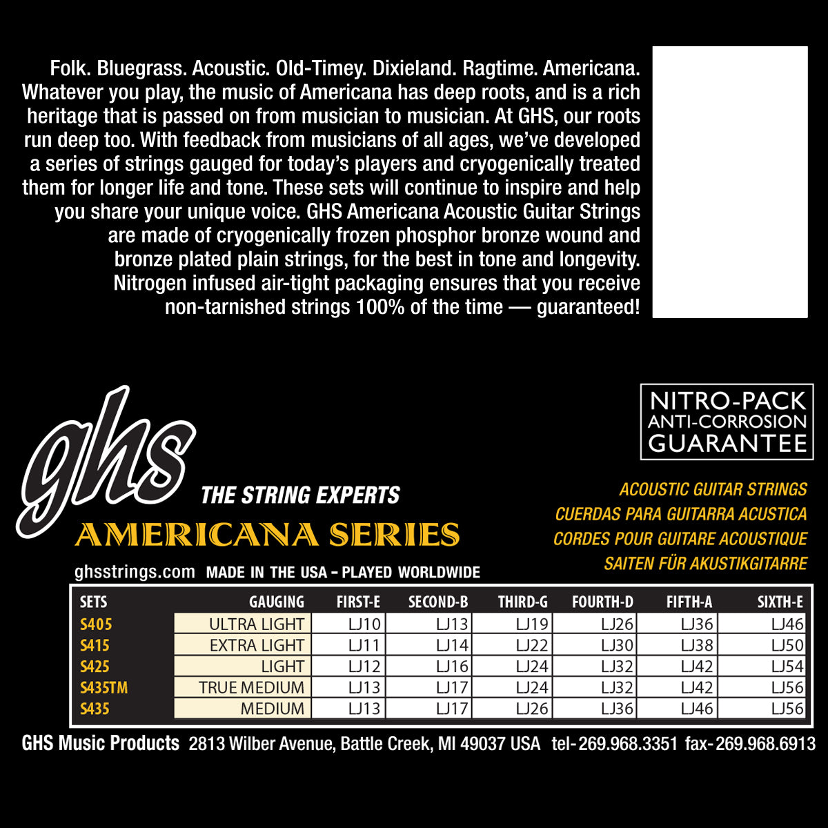 GHS Strings GHS Americana Phosphor Bronze Acoustic Guitar String Set - 12-54 Light S425