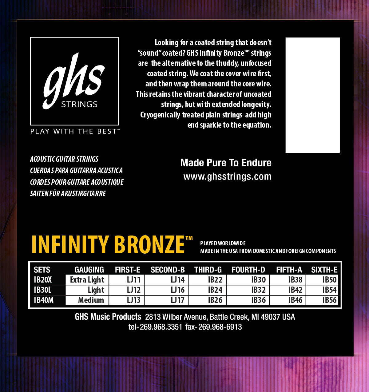 GHS Strings GHS Infinity Bronze Acoustic Guitar String Set - 13-56 Medium IB40M