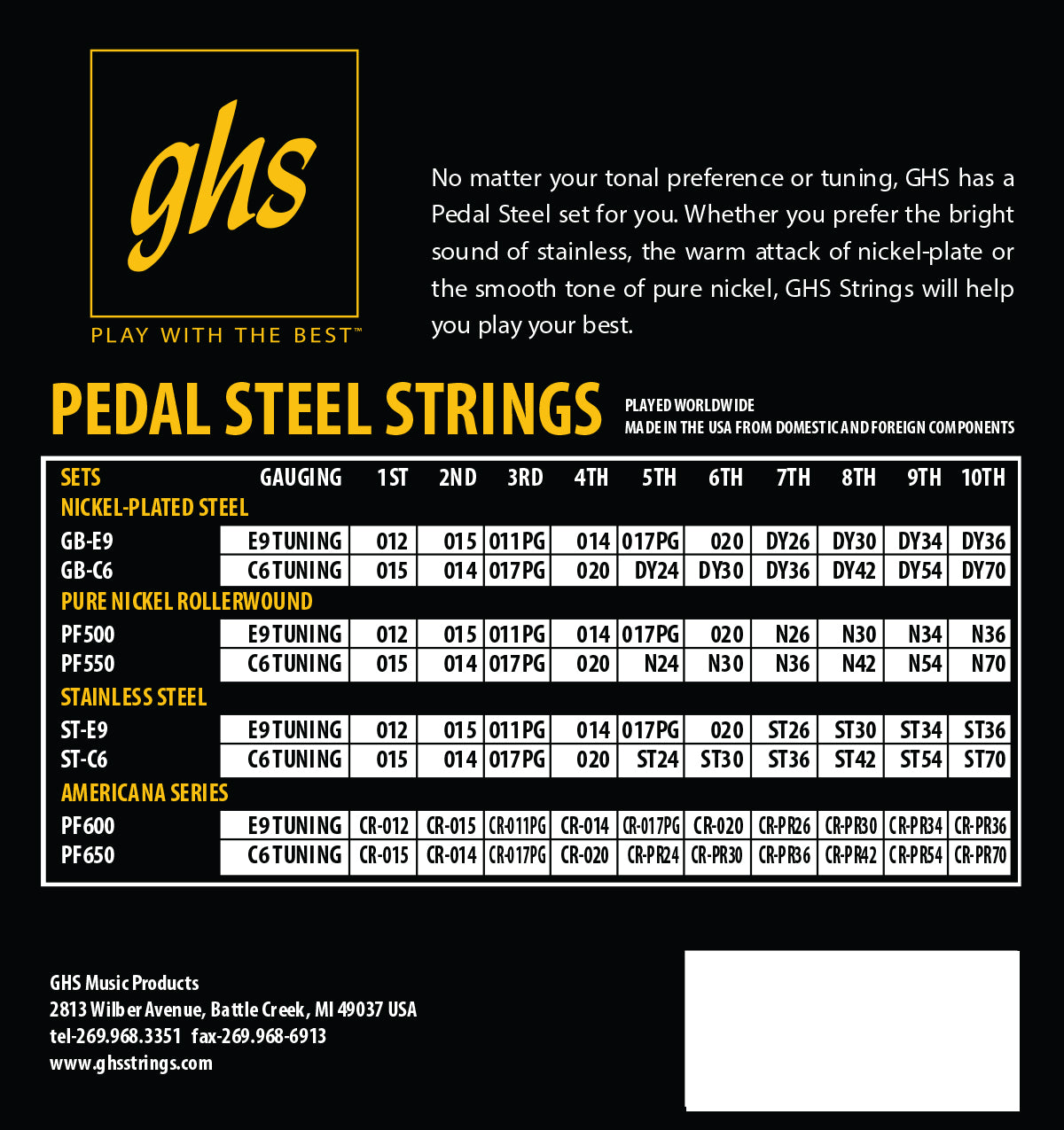 GHS Strings GHS Super Steels Pedal Steel String Set - 12-36 - E9 Tuning ST-E9
