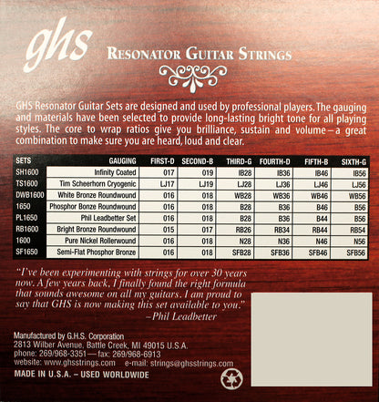 GHS Strings GHS Infinity Coated Bronze Resonator Guitar 06-String Set - 17-56 Regular SH1600