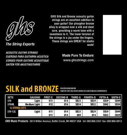 GHS Strings GHS Silk And Bronze Acoustic Guitar String Set - 12-54 Medium Light 370ML