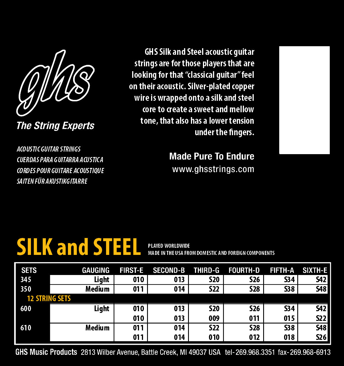 GHS Strings GHS Silk And Steel Acoustic Guitar String Set - 10-42 Light 345