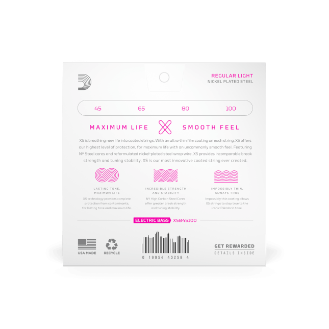 D'Addario D'Addario XS Coated Nickel Bass String Set Long Scale - 4-String 45-100 Regular Light XSB45100