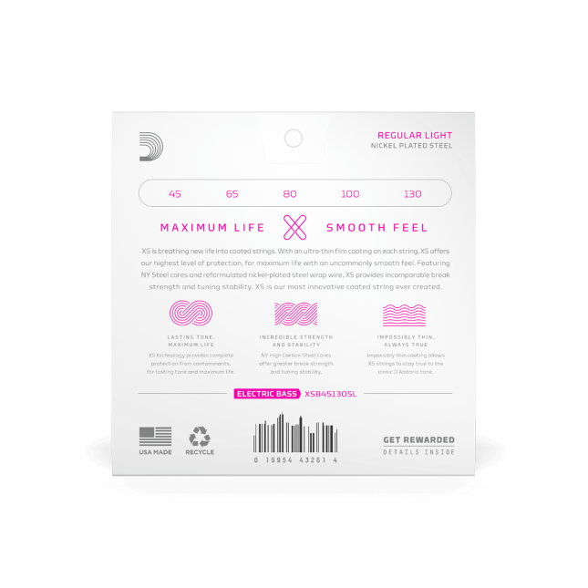 D'Addario D'Addario XS Coated Nickel Bass String Set Super Long Scale - 5-String 45-130 Regular Light XSB45130SL