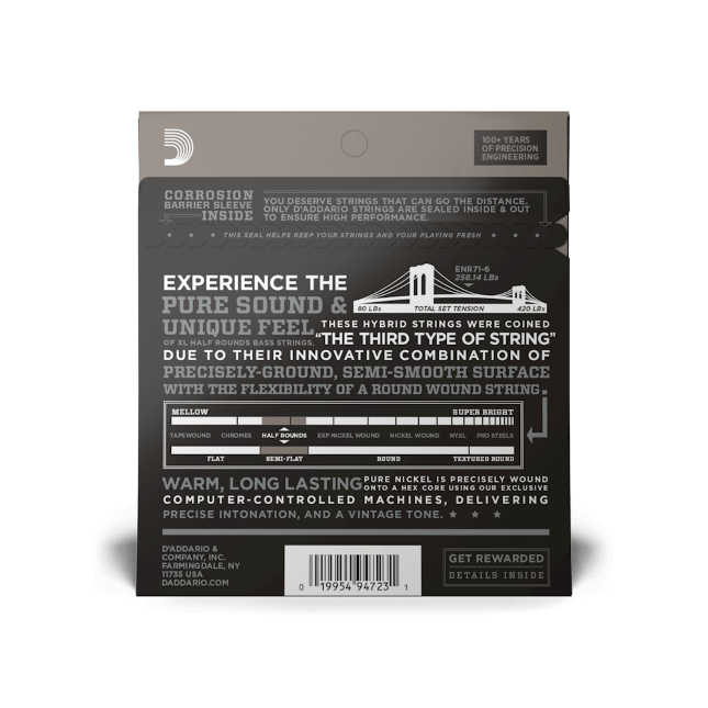 D'Addario D'Addario Half-Round Bass String Set Long Scale - 6-String 30-130 ENR71-6