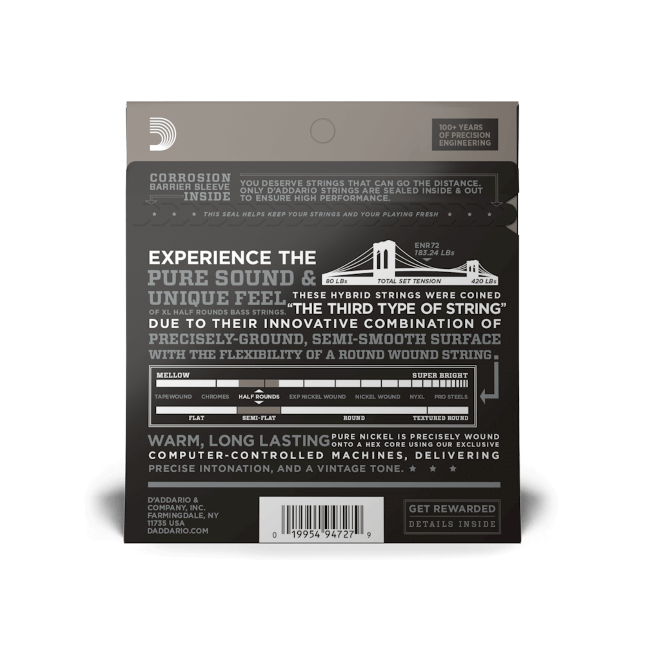 D'Addario D'Addario Half-Round Bass String Set Long Scale - 4-String 50-105 Medium ENR72