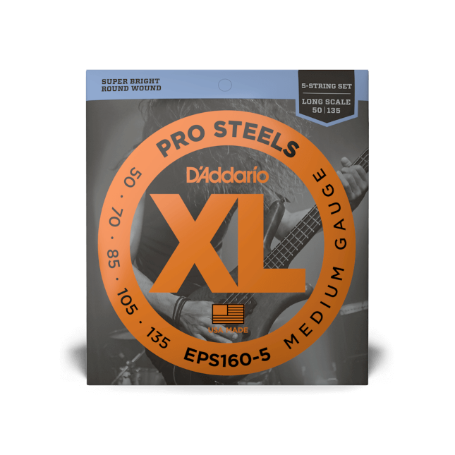 D'Addario D'Addario ProSteels Stainless Steel Bass String Set Long Scale - 5-String 50-135 Medium EPS160-5