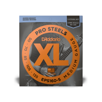 D'Addario D'Addario ProSteels Stainless Steel Bass String Set Long Scale - 5-String 50-135 Medium EPS160-5