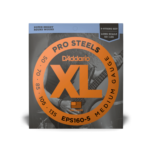 D'Addario D'Addario ProSteels Stainless Steel Bass String Set Long Scale - 5-String 50-135 Medium EPS160-5