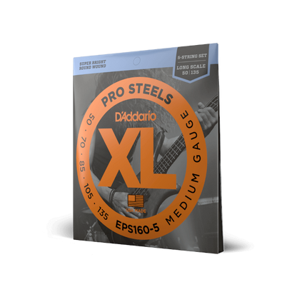 D'Addario D'Addario ProSteels Stainless Steel Bass String Set Long Scale - 5-String 50-135 Medium EPS160-5