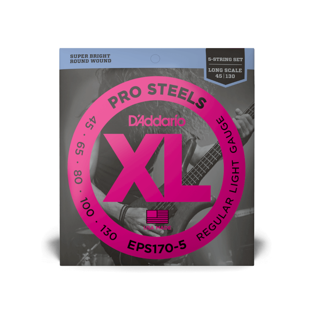 D'Addario D'Addario ProSteels Stainless Steel Bass String Set Long Scale - 5-String 45-130 Regular Light EPS170-5