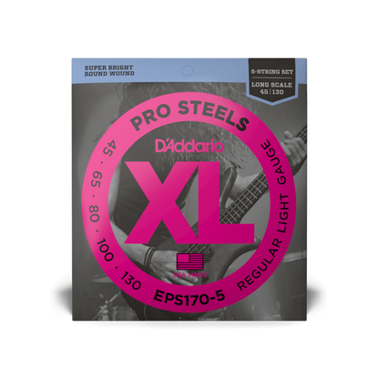 D'Addario D'Addario ProSteels Stainless Steel Bass String Set Long Scale - 5-String 45-130 Regular Light EPS170-5