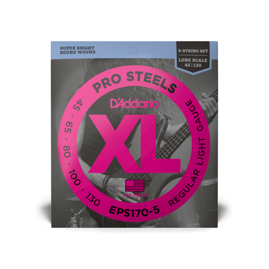 D'Addario D'Addario ProSteels Stainless Steel Bass String Set Long Scale - 5-String 45-130 Regular Light EPS170-5