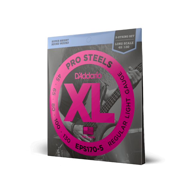 D'Addario D'Addario ProSteels Stainless Steel Bass String Set Long Scale - 5-String 45-130 Regular Light EPS170-5