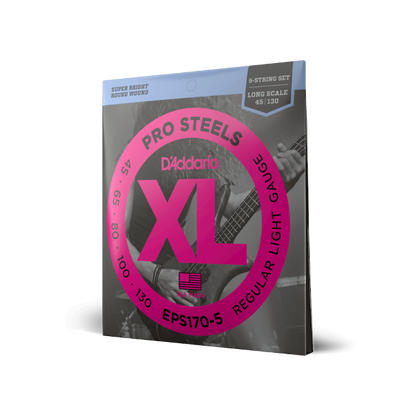 D'Addario D'Addario ProSteels Stainless Steel Bass String Set Long Scale - 5-String 45-130 Regular Light EPS170-5