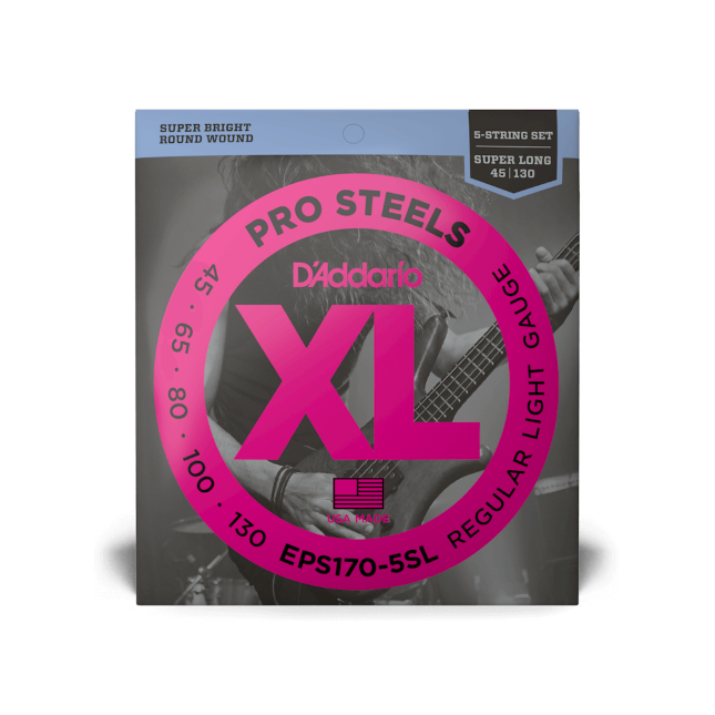 D'Addario D'Addario ProSteels Stainless Steel Bass String Set Super Long Scale - 5-String 45-130 Light EPS170-5SL