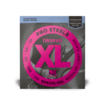 D'Addario D'Addario ProSteels Stainless Steel Bass String Set Super Long Scale - 5-String 45-130 Light EPS170-5SL