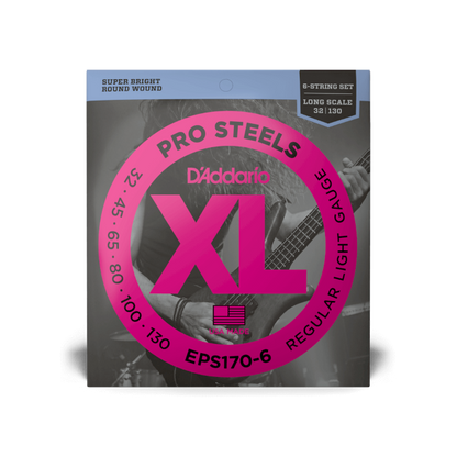 D'Addario D'Addario ProSteels Stainless Steel Bass String Set Long Scale - 6-String 32-130 Light EPS170-6