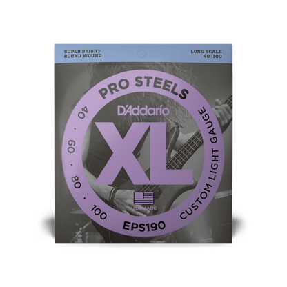 D'Addario D'Addario ProSteels Stainless Steel Bass String Set Long Scale - 4-String 40-100 Custom Light EPS190