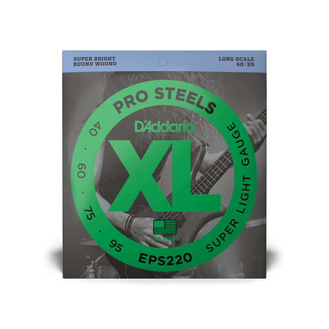 D'Addario D'Addario ProSteels Stainless Steel Bass String Set Long Scale - 4-String 40-095 Super Light EPS220