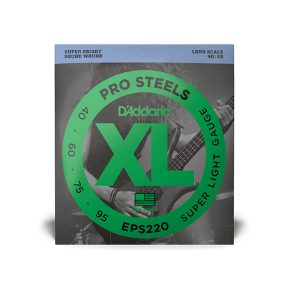 D'Addario D'Addario ProSteels Stainless Steel Bass String Set Long Scale - 4-String 40-095 Super Light EPS220