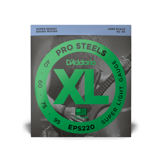 D'Addario D'Addario ProSteels Stainless Steel Bass String Set Long Scale - 4-String 40-095 Super Light EPS220