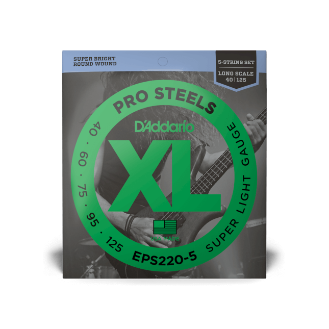 D'Addario D'Addario ProSteels Stainless Steel Bass String Set Long Scale - 5-String 40-125 Super Light EPS220-5