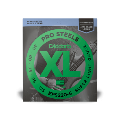 D'Addario D'Addario ProSteels Stainless Steel Bass String Set Long Scale - 5-String 40-125 Super Light EPS220-5