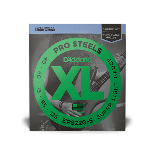 D'Addario D'Addario ProSteels Stainless Steel Bass String Set Long Scale - 5-String 40-125 Super Light EPS220-5