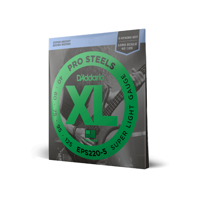 D'Addario D'Addario ProSteels Stainless Steel Bass String Set Long Scale - 5-String 40-125 Super Light EPS220-5