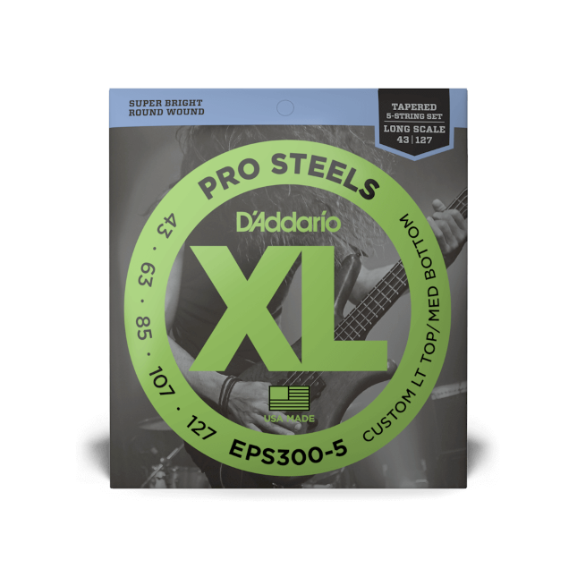 D'Addario D'Addario ProSteels Stainless Steel Bass String Set Long Scale - 5-String Tapered 43-127T EPS300-5