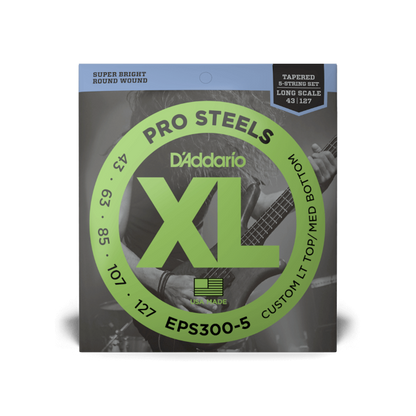 D'Addario D'Addario ProSteels Stainless Steel Bass String Set Long Scale - 5-String Tapered 43-127T EPS300-5