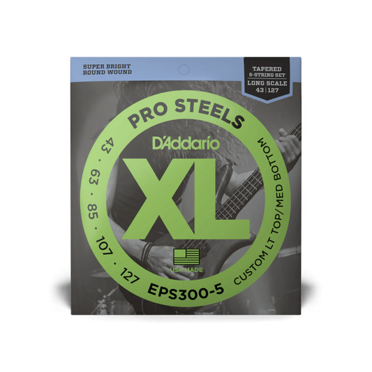 D'Addario D'Addario ProSteels Stainless Steel Bass String Set Long Scale - 5-String Tapered 43-127T EPS300-5