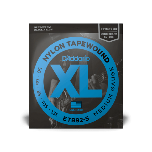 D'Addario D'Addario Black Nylon Tapewound Bass String Set Long Scale - 5-String 50-135 Medium ETB92-5