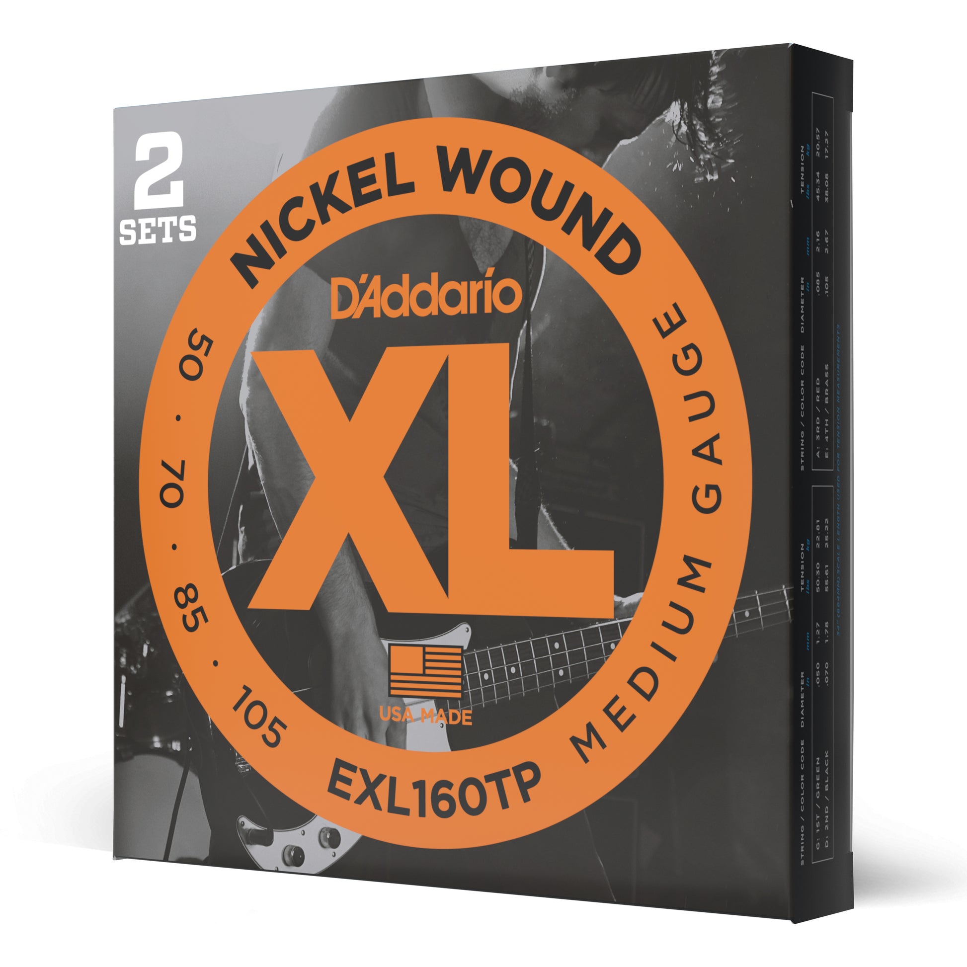 D'Addario D'Addario XL Nickel Wound Bass String Set Long Scale - 2-Pack 4-String 50-105 Medium EXL160TP