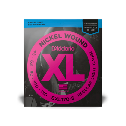 D'Addario D'Addario XL Nickel Wound Bass String Set Long Scale - 5-String 45-130 Regular Light EXL170-5