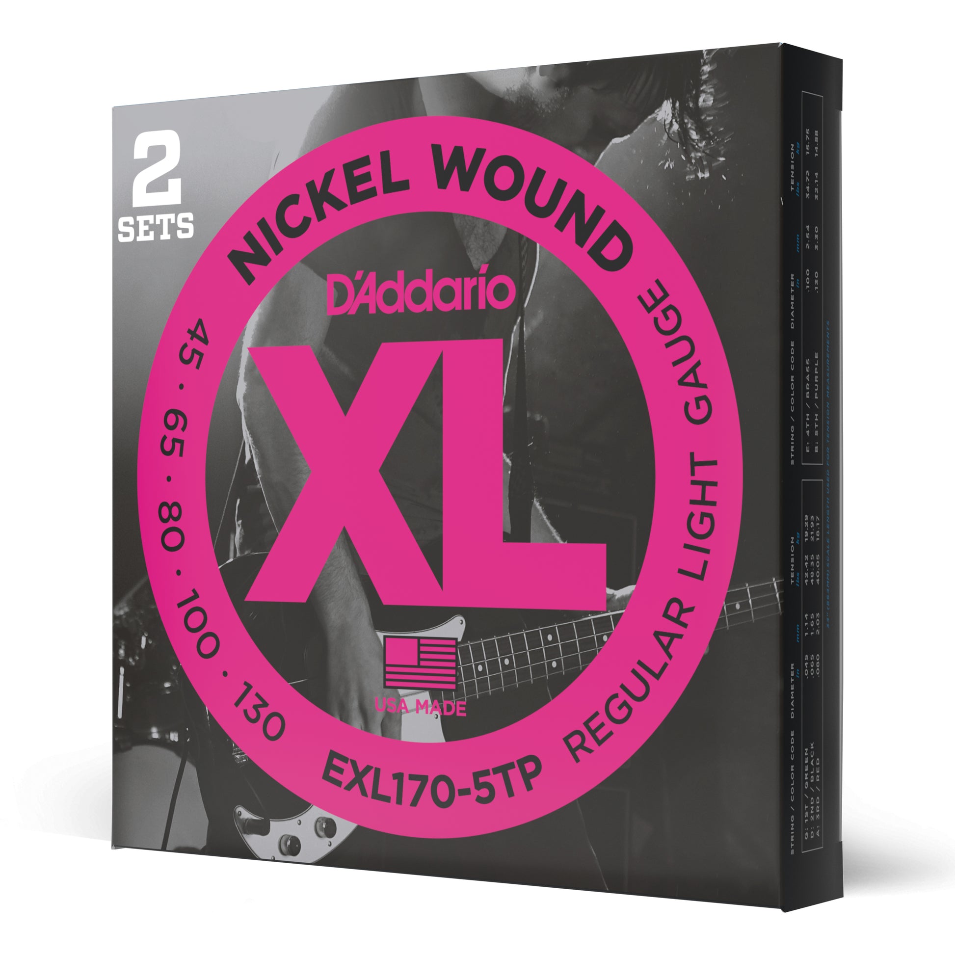 D'Addario D'Addario XL Nickel Wound Bass String Set Long Scale - 2-Pack 5-String 45-130 EXL170-5TP