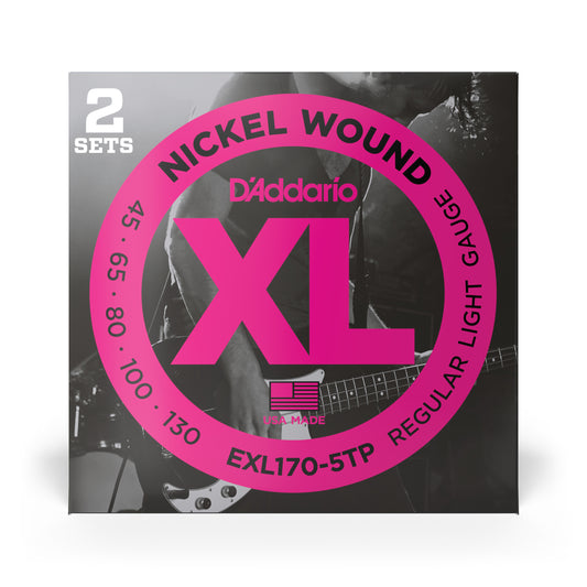 D'Addario D'Addario XL Nickel Wound Bass String Set Long Scale - 2-Pack 5-String 45-130 EXL170-5TP