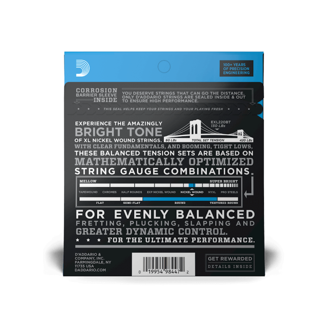 D'Addario D'Addario XL Nickel Wound Bass String Set Long Scale - 4-String 40-095 Balanced Tension EXL220BT