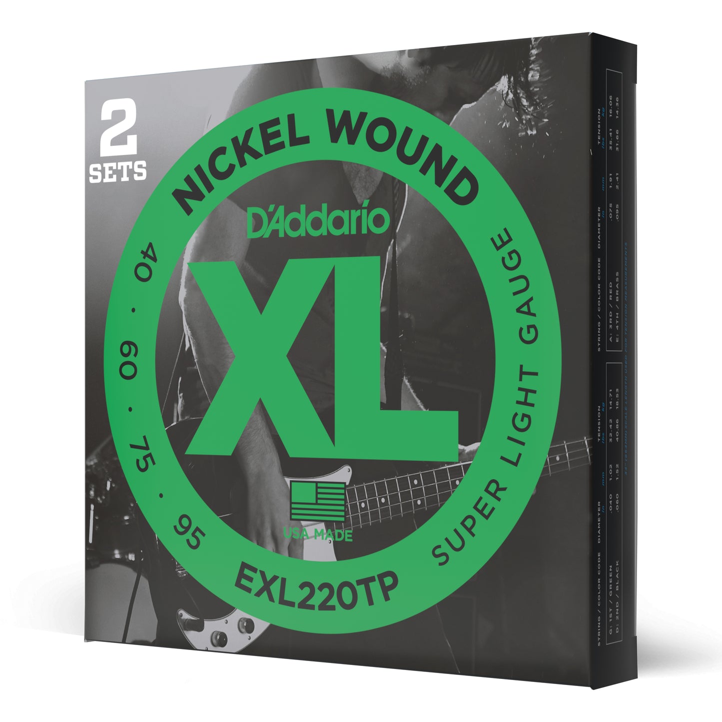 D'Addario D'Addario XL Nickel Wound Bass String Set Long Scale - 2-Pack 4-String 40-095 Super Light EXL220TP