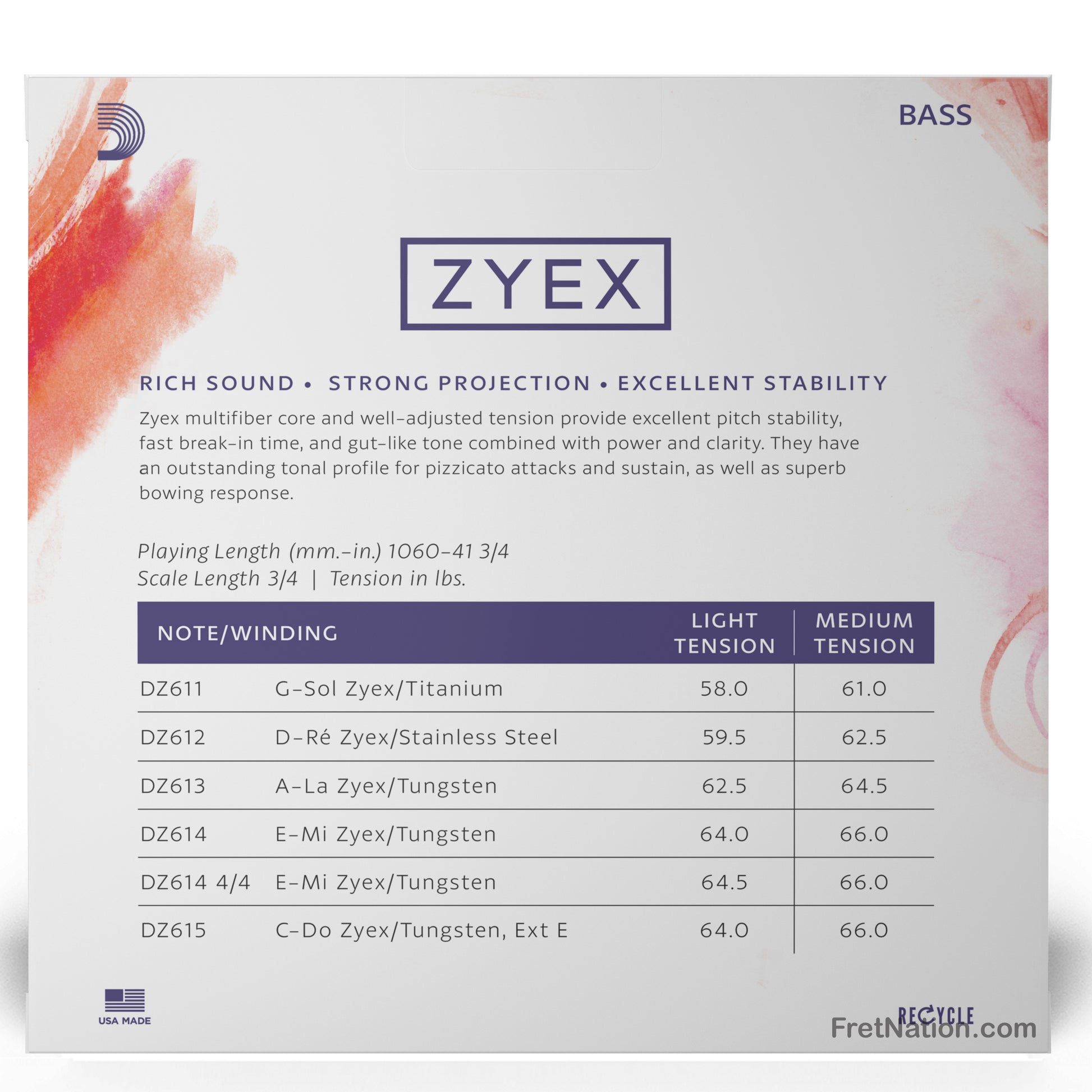 D'Addario D'Addario Zyex 3/4 Scale Double Bass String Set - DZ610 3/4L Light