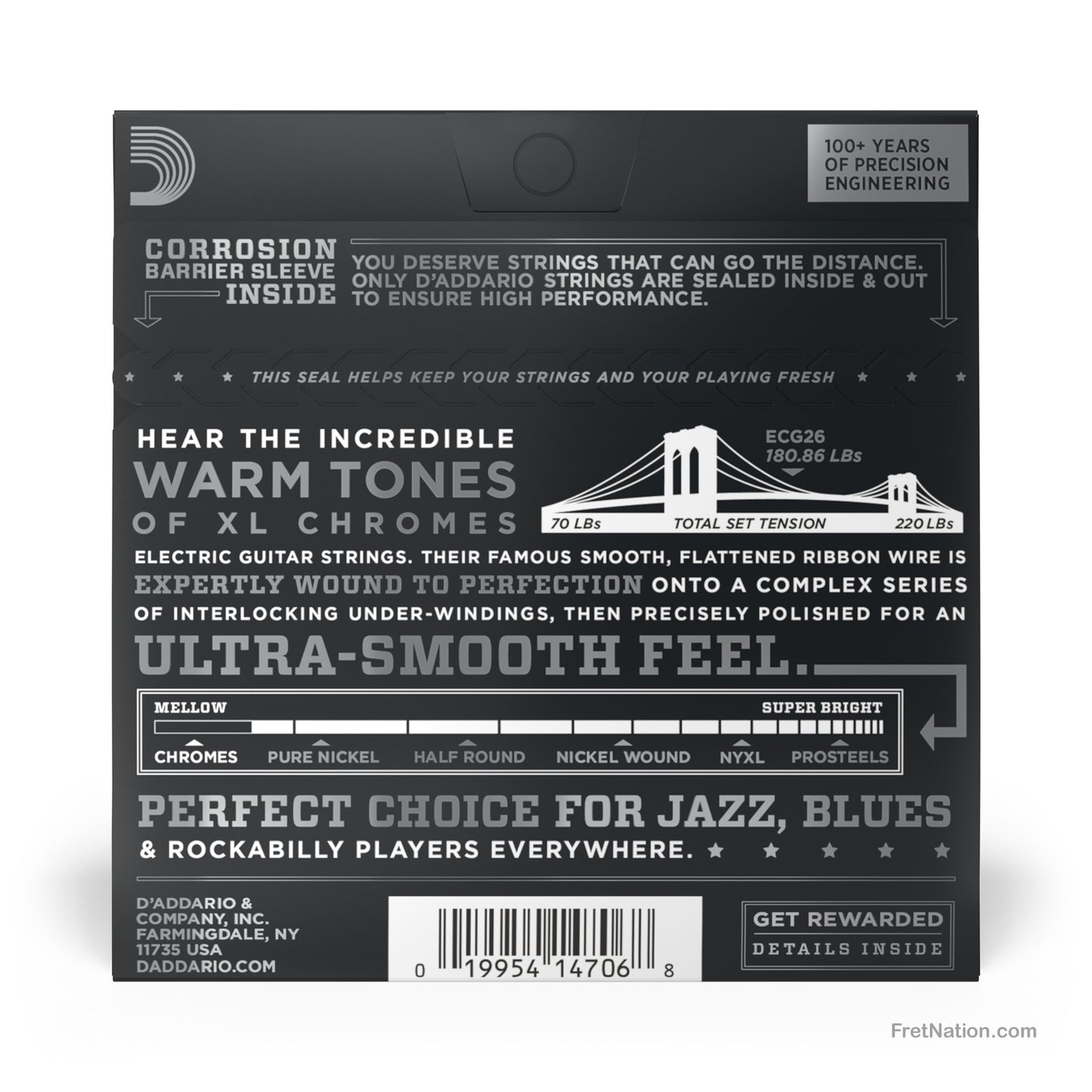 D'Addario D'Addario XL Chromes Flatwound Electric Guitar String Set - 6-String 16-56 Medium ECG26