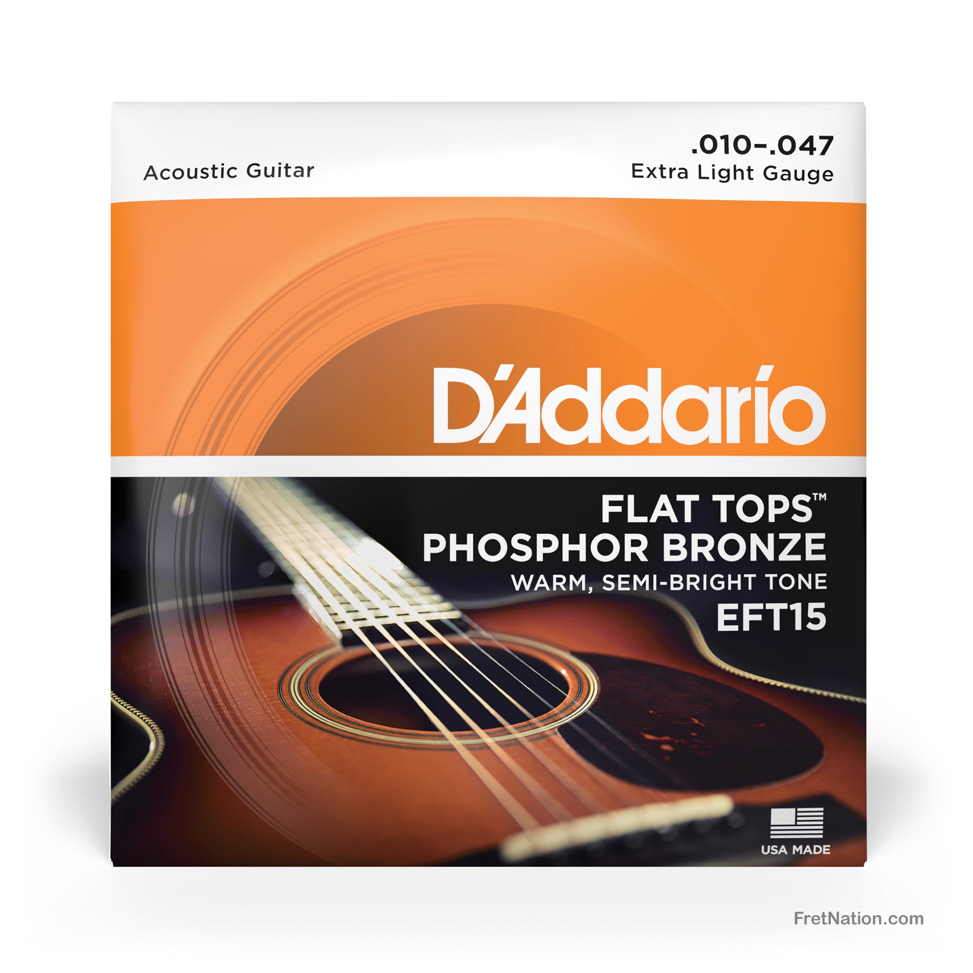 D'Addario D'Addario Flat Tops Phosphor Bronze Acoustic Guitar Strings - 6-String 10-47 Extra Light EFT15