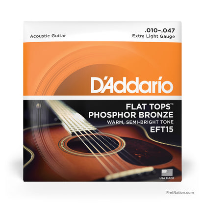 D'Addario D'Addario Flat Tops Phosphor Bronze Acoustic Guitar Strings - 6-String 10-47 Extra Light EFT15