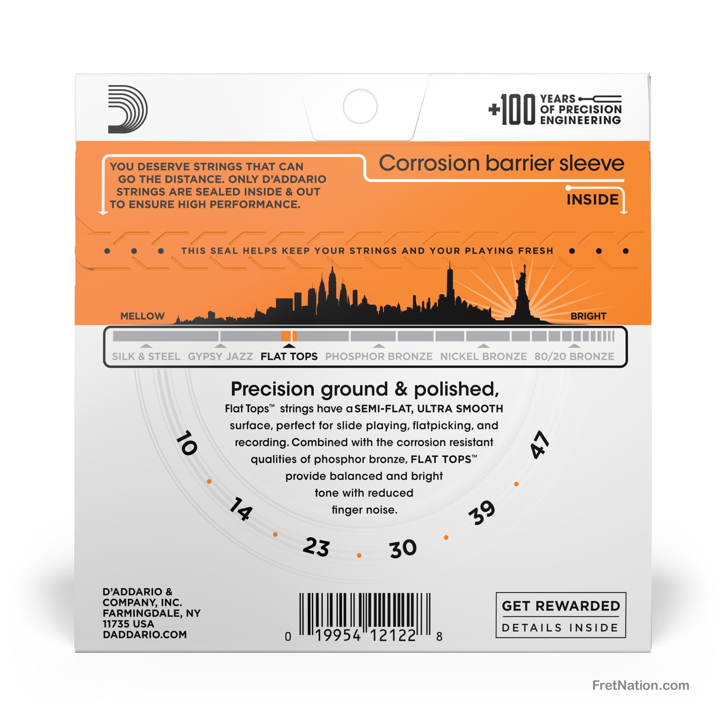 D'Addario D'Addario Flat Tops Phosphor Bronze Acoustic Guitar Strings - 6-String 10-47 Extra Light EFT15