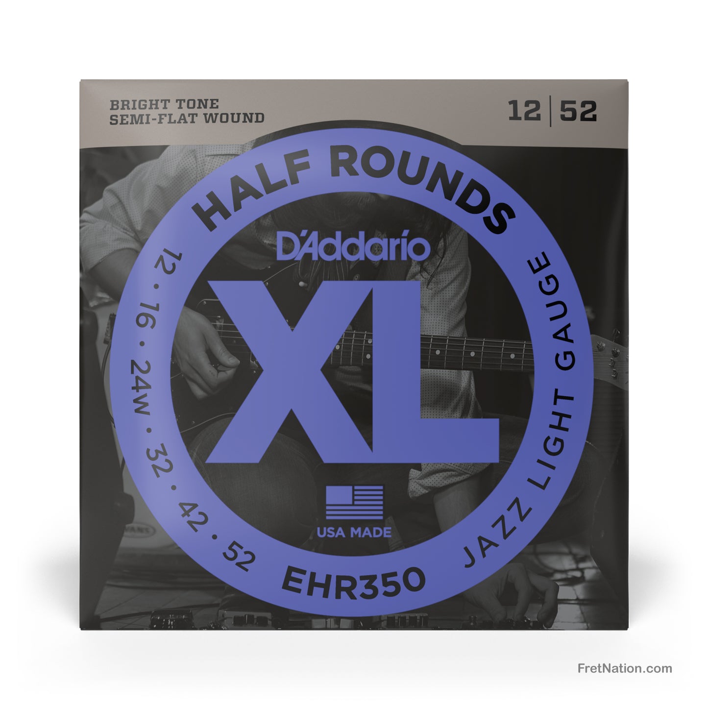 D'Addario D'Addario XL Half Rounds Stainless Guitar String Set - 6-String 12-52 Jazz Light EHR350
