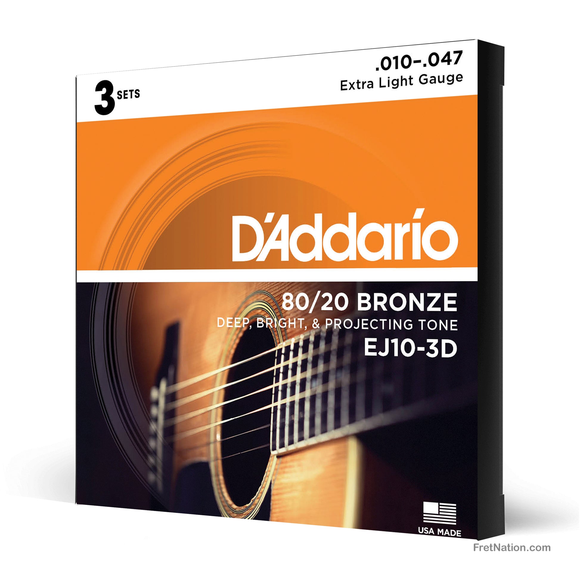 D'Addario D'Addario 80/20 Bronze Acoustic Guitar 3-Pack - 6-String 10-47 Extra Light EJ10-3D