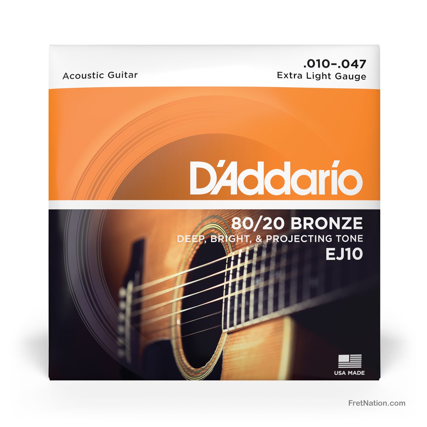 D'Addario D'Addario 80/20 Bronze Acoustic Guitar Strings - 6-String 10-47 Extra Light EJ10